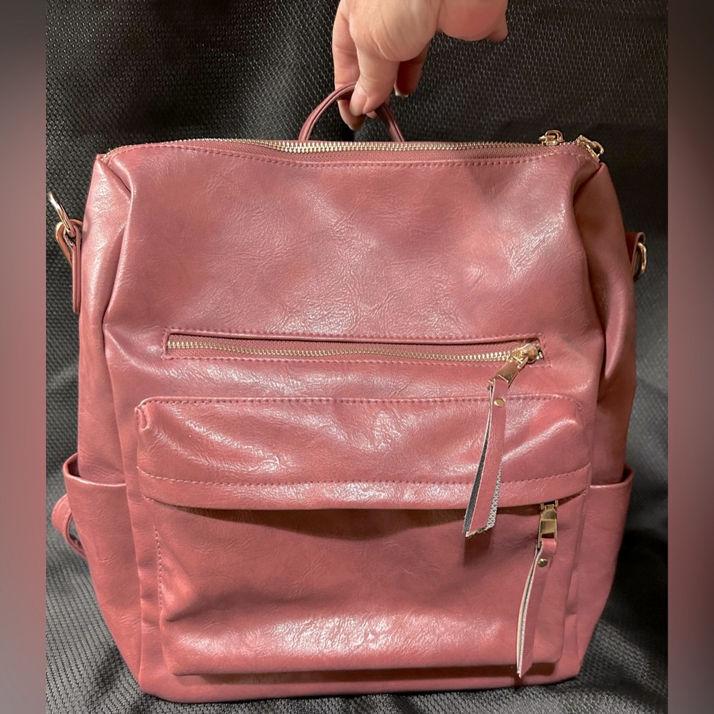 Modern+Chic Mauve Convertible Backpack Handbag Adjustable Straps Faux Leather